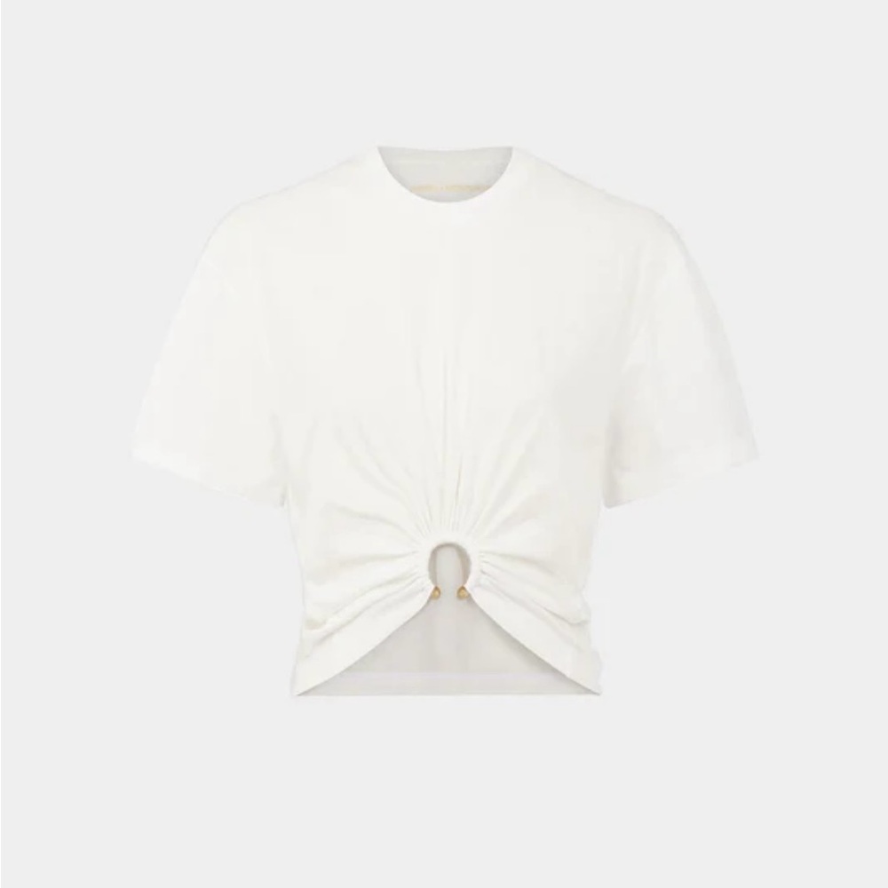 Paco Rabanne White Gathered Short Sleeve Top